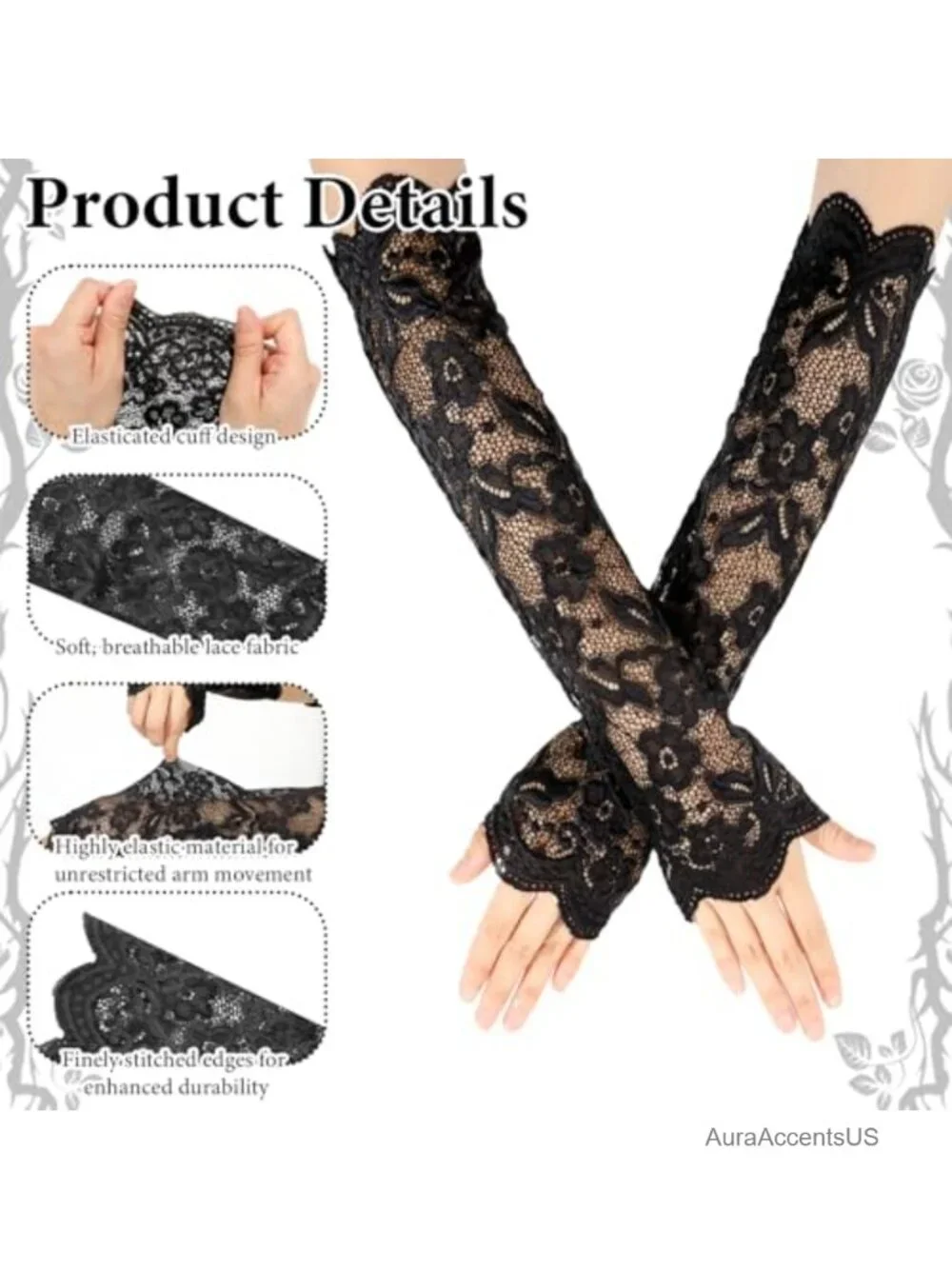 Vintage Lace Fingerless Gloves, Floral Knit Arm Warmers, Bridal & Opera Gloves